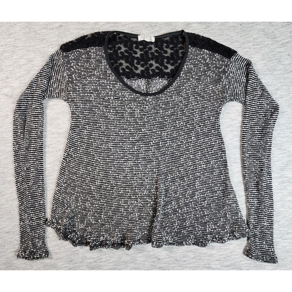Sheer Long Sleeve Shirt Lace Embroidered Detail Scoop Neck Womens Size Large